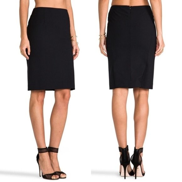 Theory Dresses & Skirts - Theory Golda Black Pencil Skirt Slit Preppy Wool Office Classic Neutral Slit 8